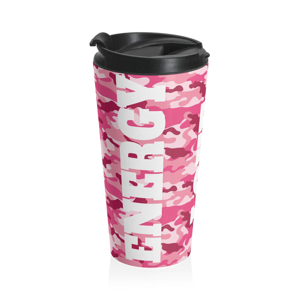 Love, Peace & Energy Pink Camo Stainless Steel Travel Mug 15 Oz.