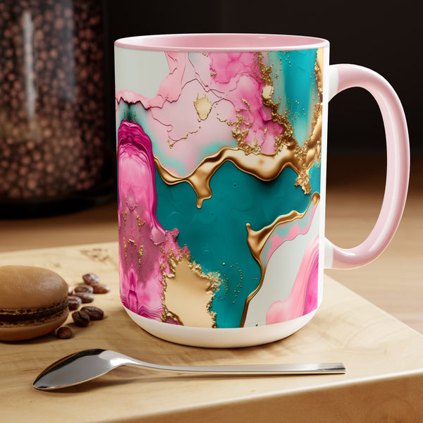 Marble Pink & Gold  Mother's Day Two-Tone Coffee Mugs Cup, 15oz