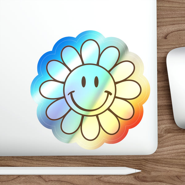 Flower Smiley Face Holographic Die-cut Stickers