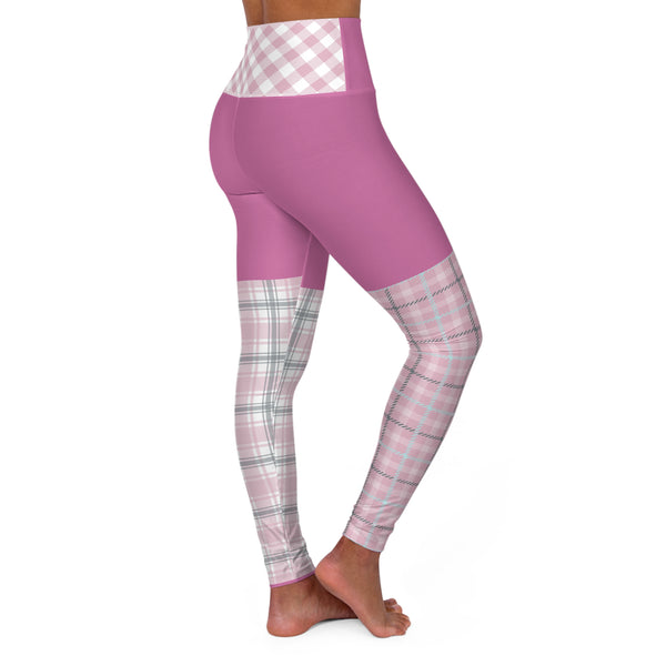 Pink Plaid High Waisted Yoga Leggings