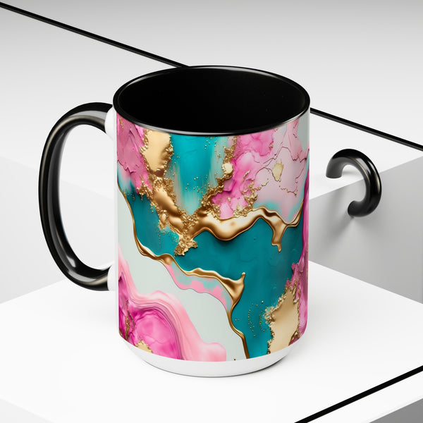 Marble Pink & Gold  Mother's Day Two-Tone Coffee Mugs Cup, 15oz