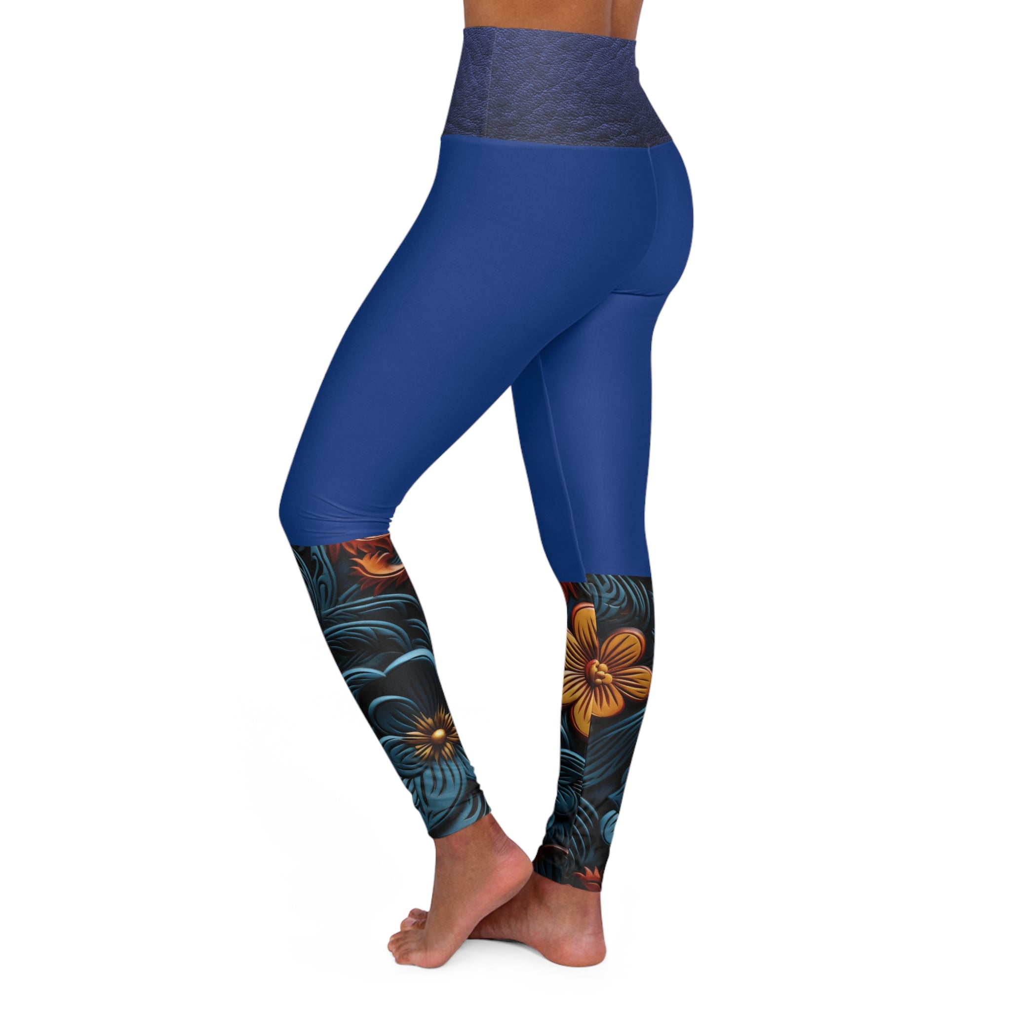 Two Tone  Flowers High Waisted Yoga Leggings