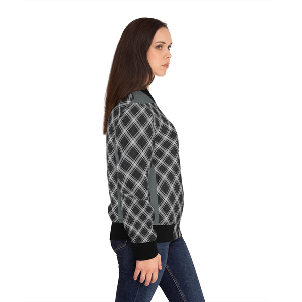 Black & White Check Women's Bomber Jacket