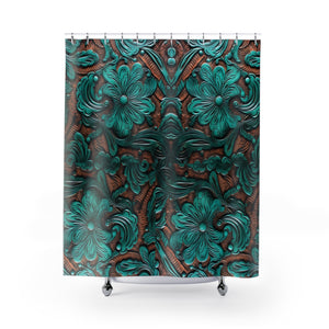 Teal 3D Print Shower Curtains