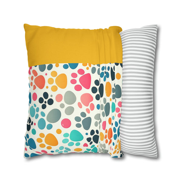 Yellow Dog Paw Print Spun Polyester Square Pillowcase