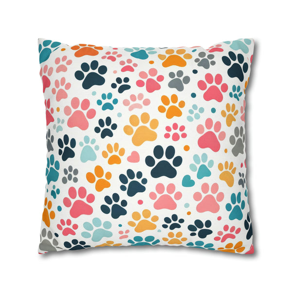 Dog Paw Print Spun Polyester Square Pillowcase