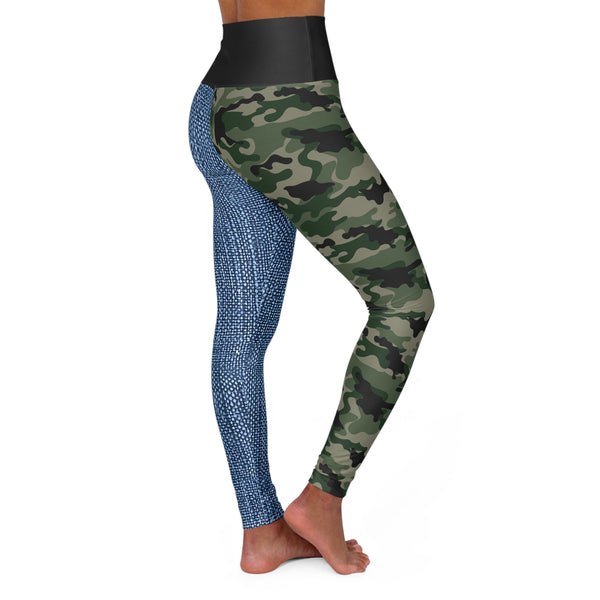 Denim Camo Two Tone High Waisted Yoga Leggings