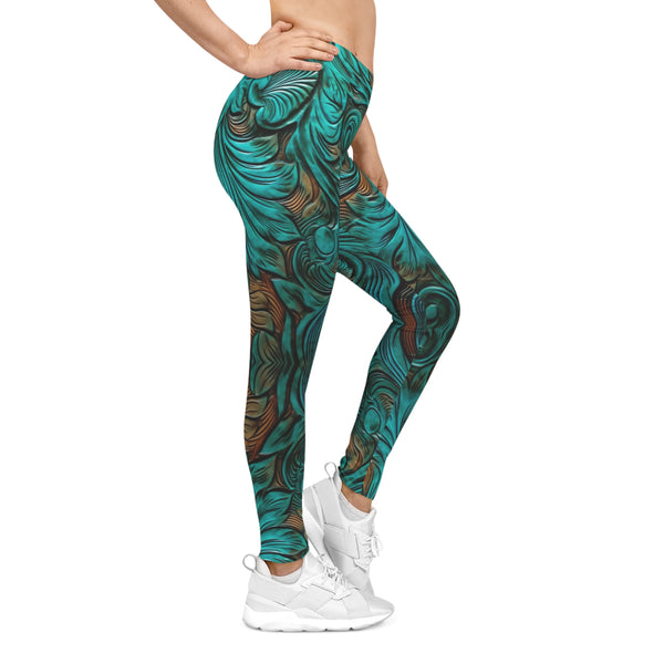 Teal 3D Flowers Women's Casual Leggings