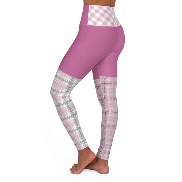 Pink Plaid High Waisted Yoga Leggings