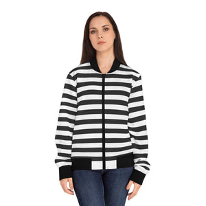 Black & White Striped Women's Bomber Jacket