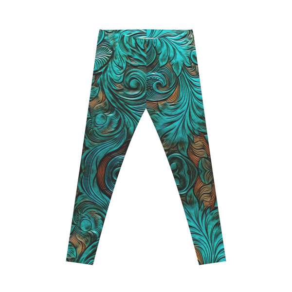 Teal 3D Flowers Women's Casual Leggings