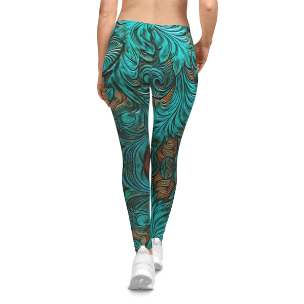 Teal 3D Flowers Women's Casual Leggings