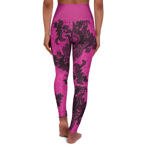 Pink Lace High Waisted Yoga Leggings (AOP)