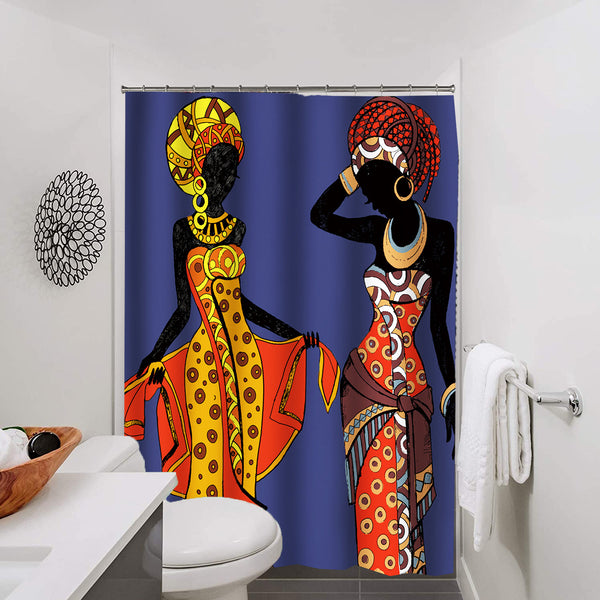 Afro Black Girl Shower Curtain Bathroom Set with Hooks