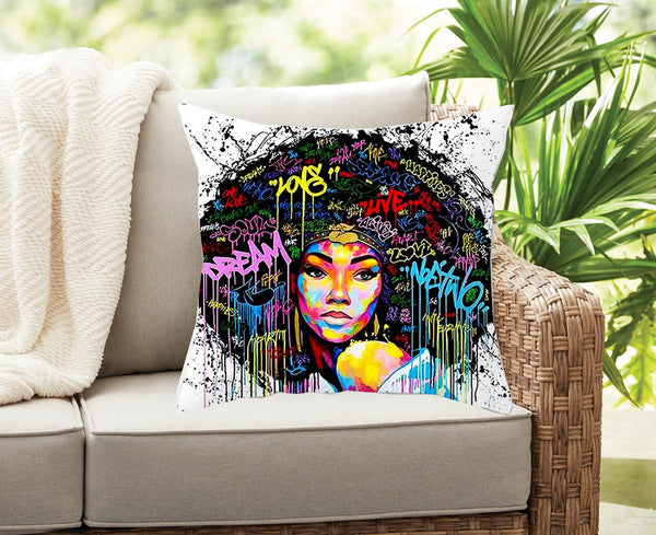 Afro Black Girl Throw Pillow cover Pillowcase