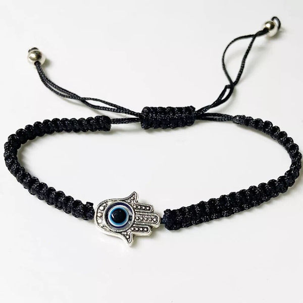 Handcrafted Blue Knot-Tied Bracelet with Hamsa Hand and Evil Eye - Symbol of Protection and Positivity